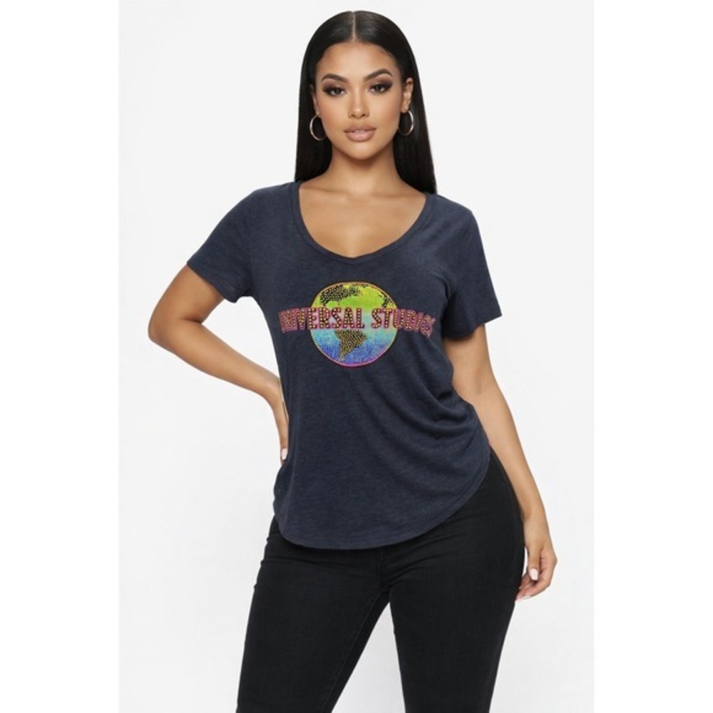 Universal Studios Puff Dot Navy Short Sleeve Tee Women's Size S NWT‎